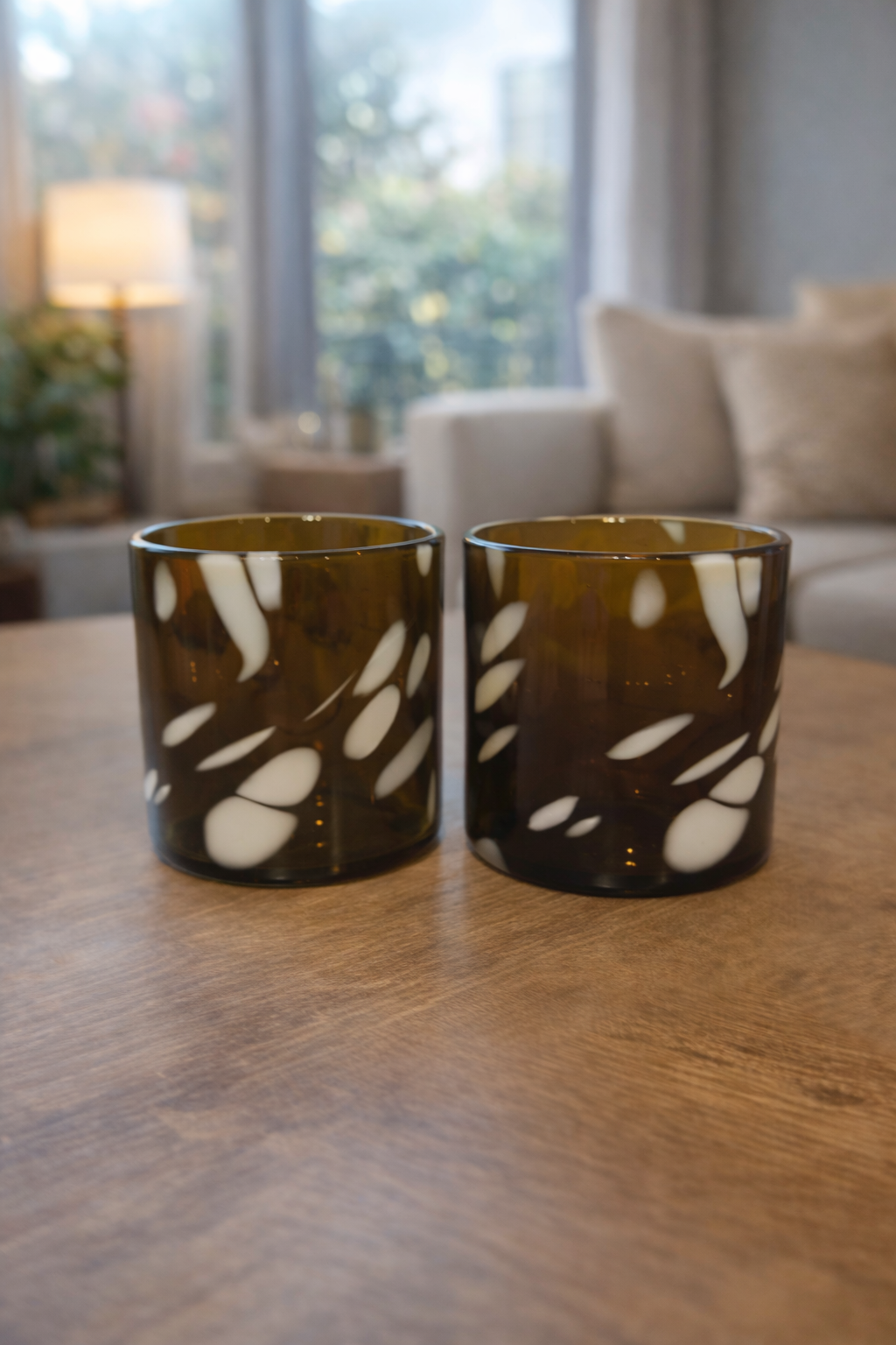 VERRE SOUFFLÉ LOT DE 2 MARRON (pièce unique)