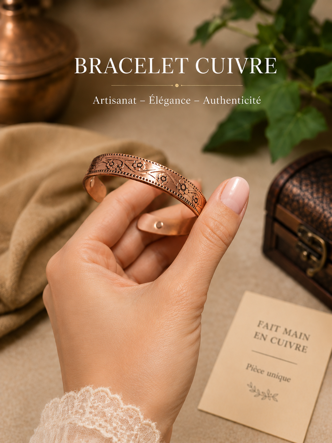 BRACELET CUIVRE FLORAL MAGNÉTIQUE