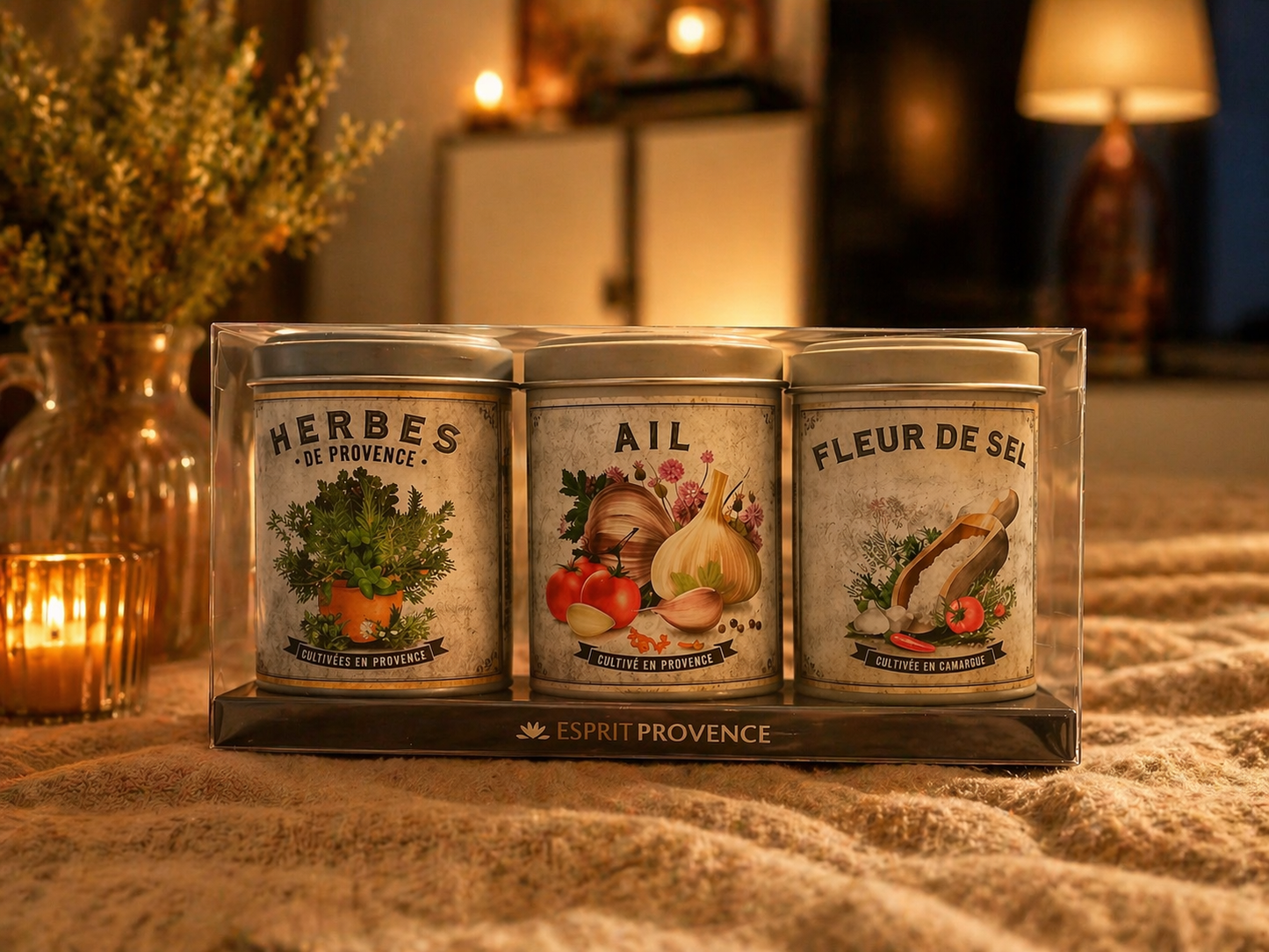 TRIO SEL ÉPICES H. DE PROVENCE/ AIL / FLEURS DE SEL