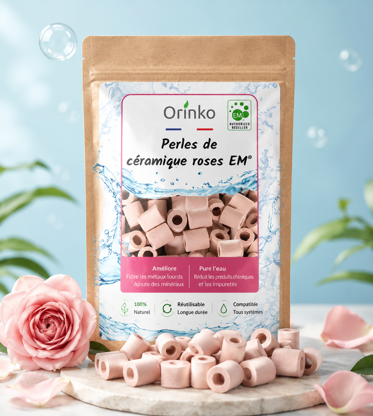 PERLES DE CÉRAMIQUE ROSE EM *15